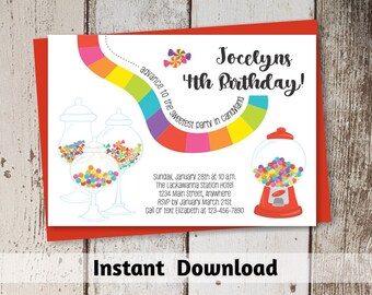 Candyland Invitation Download - Printable Candyland Party Invitation Template - Instant Digital File Editable PDF - Baby Shower Birthday 5x7