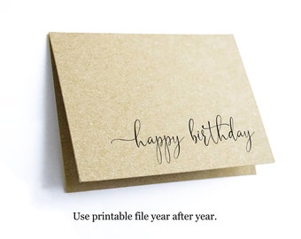 Printable Simple Happy Birthday Card Template for Business to Client, Employee; Bulk Black White Blank Folded Instant Download Digital File