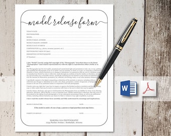 Printable Photography Model Release Form Template - Simple Rustic Design for Photographer - NO COLOR INK - word & pdf Instant Download