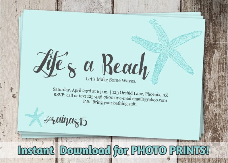 Beach Invitation Birthday Party adults & Kids Printable Etsy