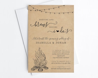 Bonfire & Brews Before I Dos Invitation Template, Couple Wedding / Bridal Shower, Engagement Party, Rehearsal Dinner, Printable Invite Evite