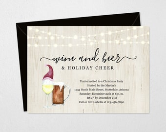 Christmas Party Invitation Printable Template - Wine Beer Holiday Cheer Fun Invite & Evite- Editable Instant Download Digital File 5x7 PDF