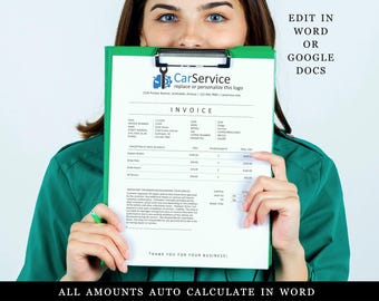 Auto Repair Invoice Template, Printable Mechanic Shop Receipt for Microsoft Word or Google Docs Download, Simple Garage Form, Receipt