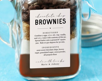 Brownie Mix in a Jar Gift Label Template - Instructions Direction Ingredient Sticker, Personalize Editable PDF Digital File Instant Download