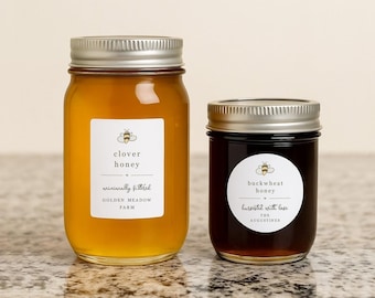 Honey Jar Labels - Personalized 2" Round and Rectangular Beekeeper Stickers - Water & Oil Resistant
