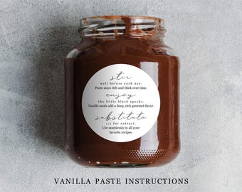 Homemade Vanilla Paste Instructions Label Template - Printable Round Gift Sticker, Personalize Digital File DIY Download