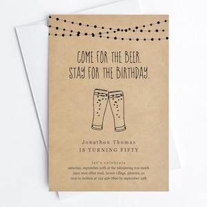 Modèle d'Invitation de fête d'anniversaire adulte bière drôle, Fun imprimable brasserie inviter Evite, 30e 40e 50e 60e homme femme téléchargement numérique