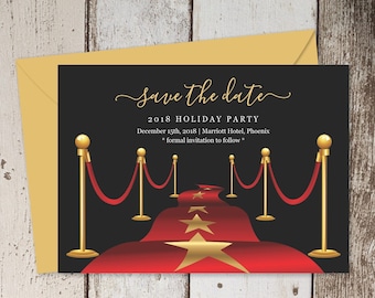 Red Carpet Save the Date Card Template - Printable Hollywood Theme Party Save the Date Invitation, Birthday, Retirement, Grand Opening Event