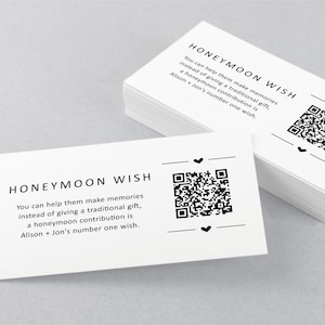 Flitterwochen Wunschkarte mit QR-Code, Hochzeit Flitterwochen Fund Einlage, druckbare moderne minimalistische Einladung Beilage Vorlage Digitaler Download