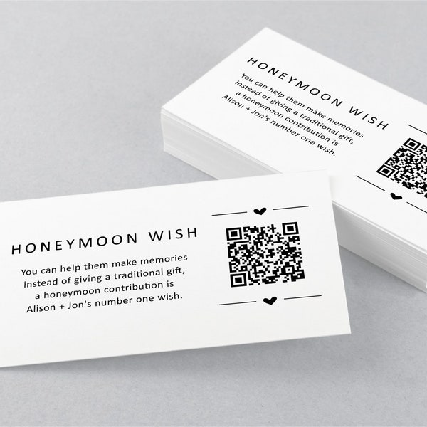 Honeymoon Wish Card with QR Code, Wedding Honeymoon Fund Insert, Printable Modern Minimalist Invitation Enclosure Template Digital Download