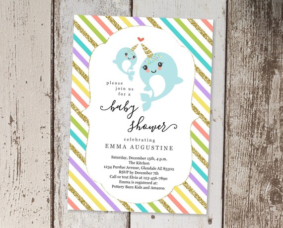 Printable Narwhal Baby Shower Invitation Template Gender Etsy