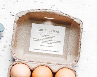 Egg Handling Instructions Sticker Template, Printable Fresh Egg Care Carton Label, Custom Wording Editable PDF Digital File Instant Download