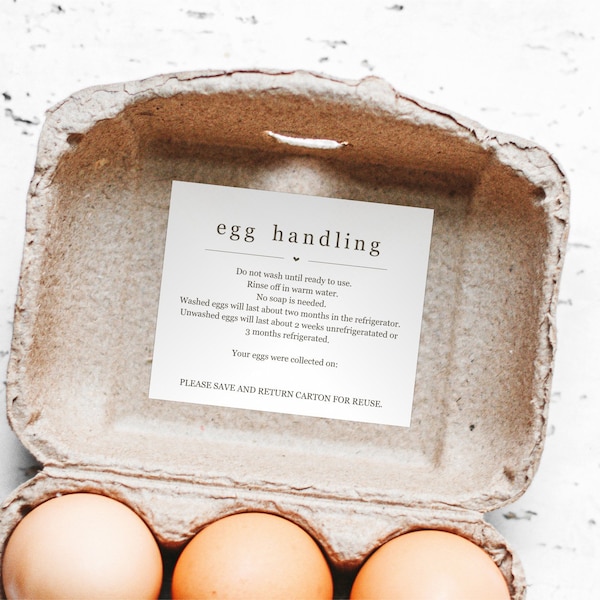 Egg Handling Instructions Sticker Template, Printable Fresh Egg Care Carton Label, Custom Wording Editable PDF Digital File Instant Download