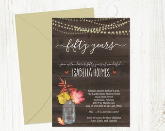 Printable Fall Birthday Invitation Template for Women / Woman Rustic Floral Leaf Download 16th 21st 30th 40th 50th 60th 70th 80th 90th 100th