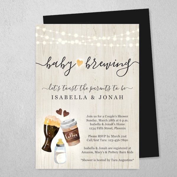 A Baby is Brewing Invitation Template - Printable Beer & Coffee Baby Shower Invite, Evite - Baby Bottle, Instant Download Editable PDF File