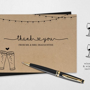 Beer Wine Wedding Thank You Card Printable Template - Rustic Brewery Pint Glass Toast on Kraft Paper | DIY 4x6, 5x7 PDF Instant Download