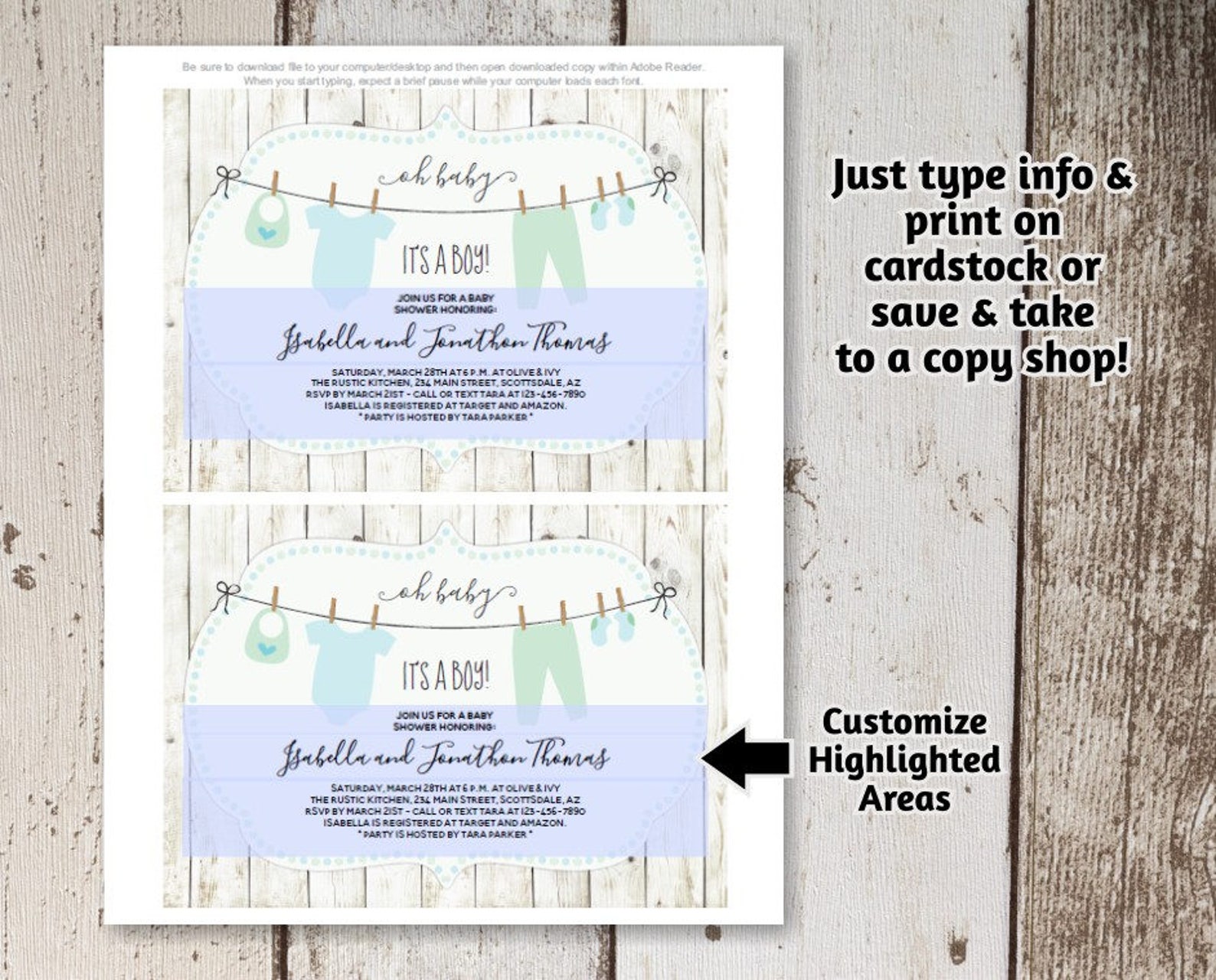 Rustic Baby Shower Invitation for Boy Printable Template - Etsy