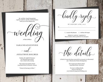 Traditional Wedding Invitation Template Printable Set - Formal Wording in Modern Calligraphy - Editable Instant Download Digital File Suite