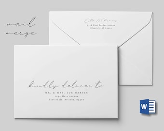 Wedding Address Envelope Template Microsoft Word Mail Merge, Printable Minimalist Calligraphy Instant Download Digital File A7 A6, Christmas