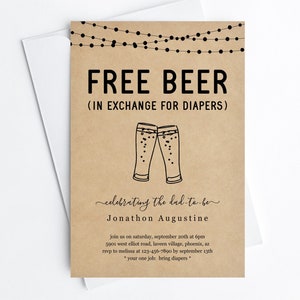 Free Beer Funny Diaper Party Invitation Template, Fun Printable for Daddy Guys Men Baby Shower Invite Evite, Instant Download Digital File
