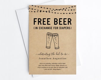 Free Beer Funny Diaper Party Invitation Template, Fun Printable for Daddy Guys Men Baby Shower Invite Evite, Instant Download Digital File