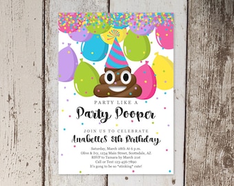 Poop Invitation - Printable Template - Poop Emoji Theme Invite - Tween Girls Birthday Party Invitation - Instant Download Digital File PDF