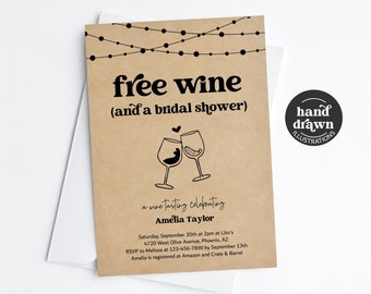 Funny Wine Tasting Bridal Shower Invitation Template, Fun Free Wine Printable Couple's Wedding Shower Invite Evite, Download Digital File