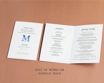 Homeschool Graduation Program Template for Microsoft Word & Google Docs, Download Folded Booklet for High School, Elementary, 8th Grade