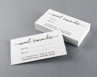 Meal Reminder Card Template, Printable Food Train Reminder, Simple Business Card Size, Avery or Print & Cut, Editable Download Digital File