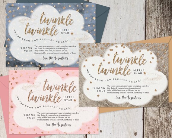 Twinkle Twinkle Little Star Thank You Card, Baby Shower Thanks, Boy Girl Gender Neutral Twins, Printable Template, Instant Download File PDF