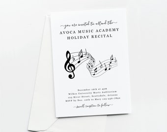 Music Studio Recital Invitation Template, Printable Piano Violin Voice Recital Banquet Graduation Invite Evite Instant Download Digital File