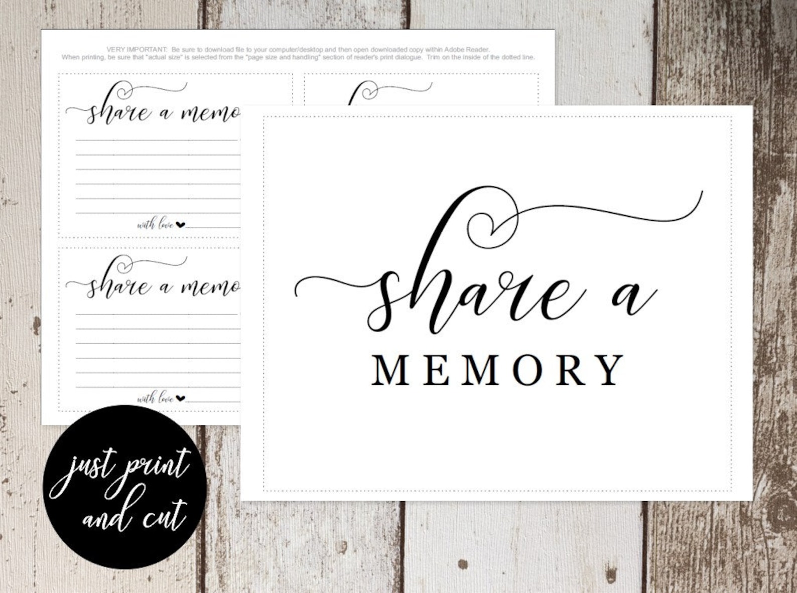 Share a Memory Card & Share a Memory Sign Simple Printable Etsy