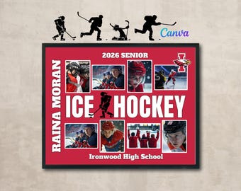 Ice Hockey Senior Night Collage Canva Template, 11x14 Print, Add Photos, Text & School Logo, Wall Art Poster Gift, Instant Download