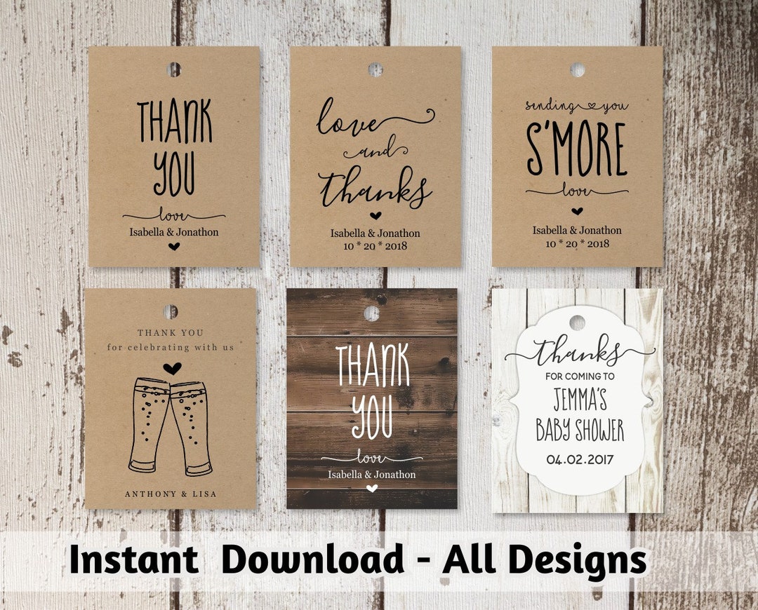 Printable Wedding Favor Tag Template Rustic / Hearts / Beer Toast ...