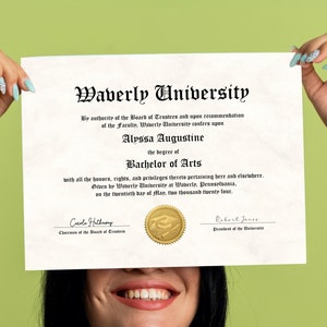 College Diploma with Gold Seal, Printable Customized University Diploma Replica Template, Editable Graduation Certificate Download File