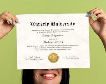 College Diploma with Gold Seal, Printable Customized University Diploma Replica Template, Editable Graduation Certificate Download File