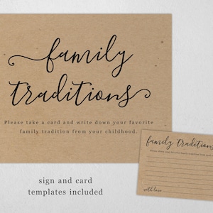 Plantillas de carteles y tarjetas de tradiciones familiares imprimibles, juego de baby shower, actividad divertida, compartir una tradición favorita, descarga instantánea de archivos digitales