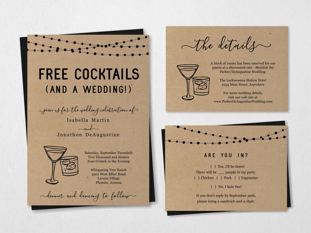 Funny Wedding Invitation Template Free Cocktail Drink Alcohol Fun