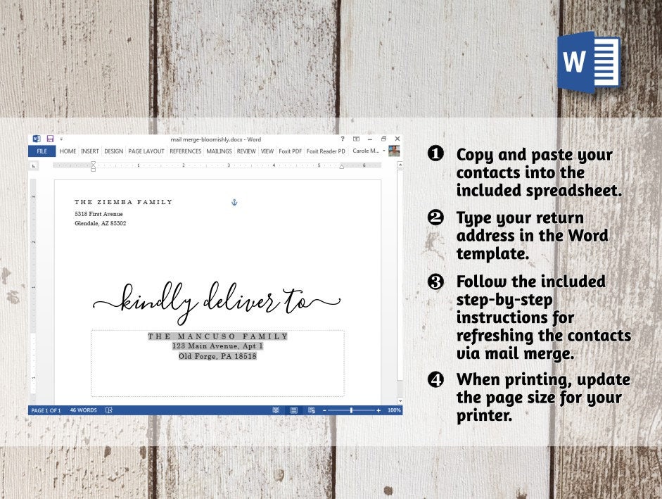 Wedding Address Envelope Template For Microsoft Word Mail Merge 