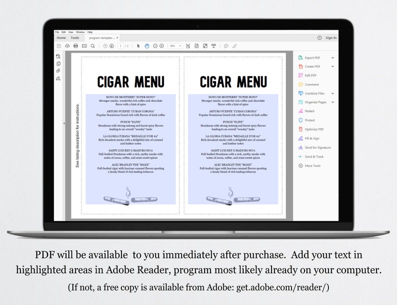 Cigars Worksheets.pdf Printable Cigar Menu Template, Cigar Party Menu, Cigar Tasting, Tobacco ...