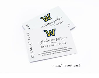 College Graduation Party Invitation Insert with School Logo, Printable Invite Enclosure Template, No Photo, Instant Download Digital File