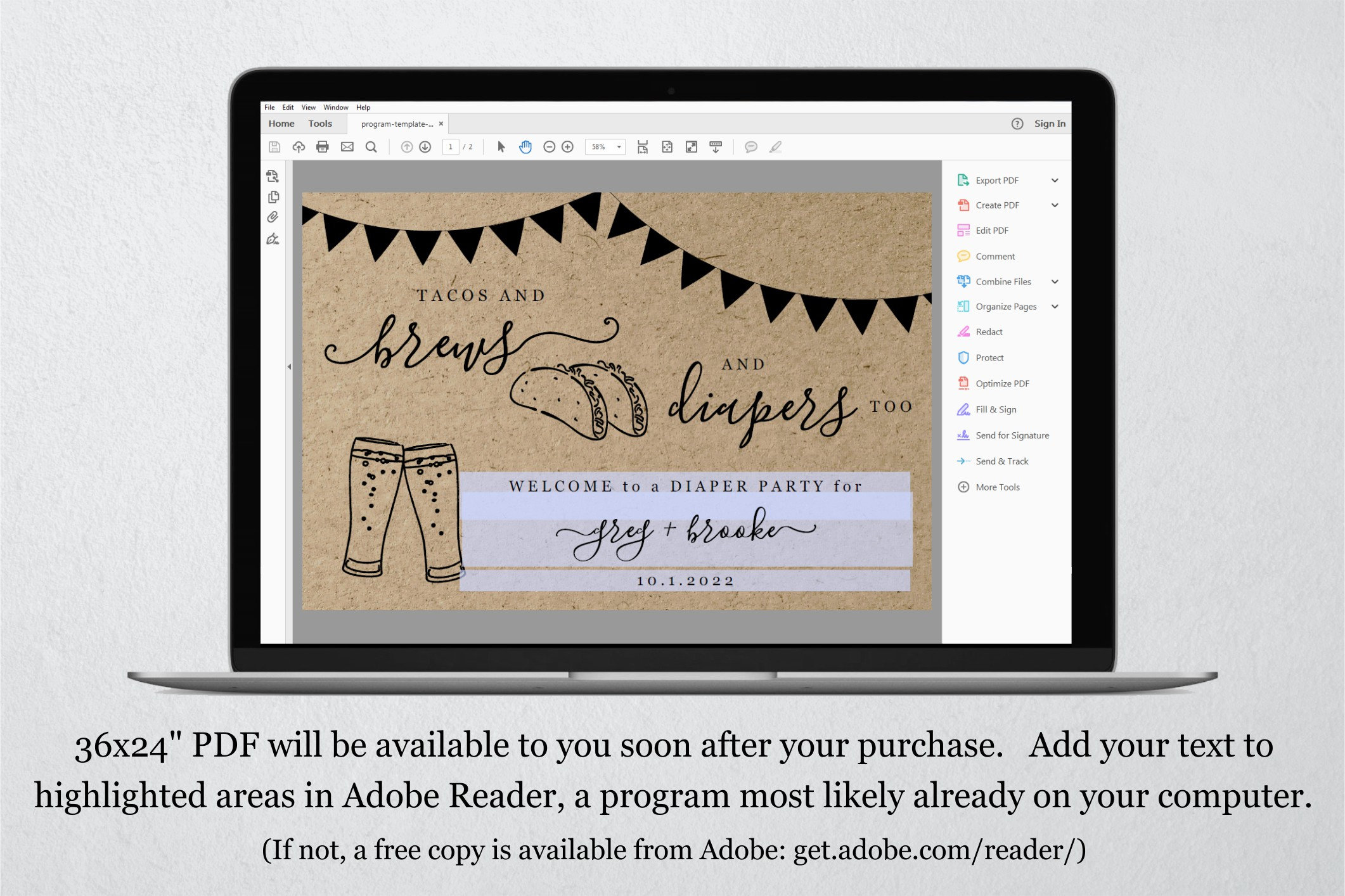 Diaper Party Sign Printable Template Taco and Brews Diapers Too, Cute Beer Toast, Man