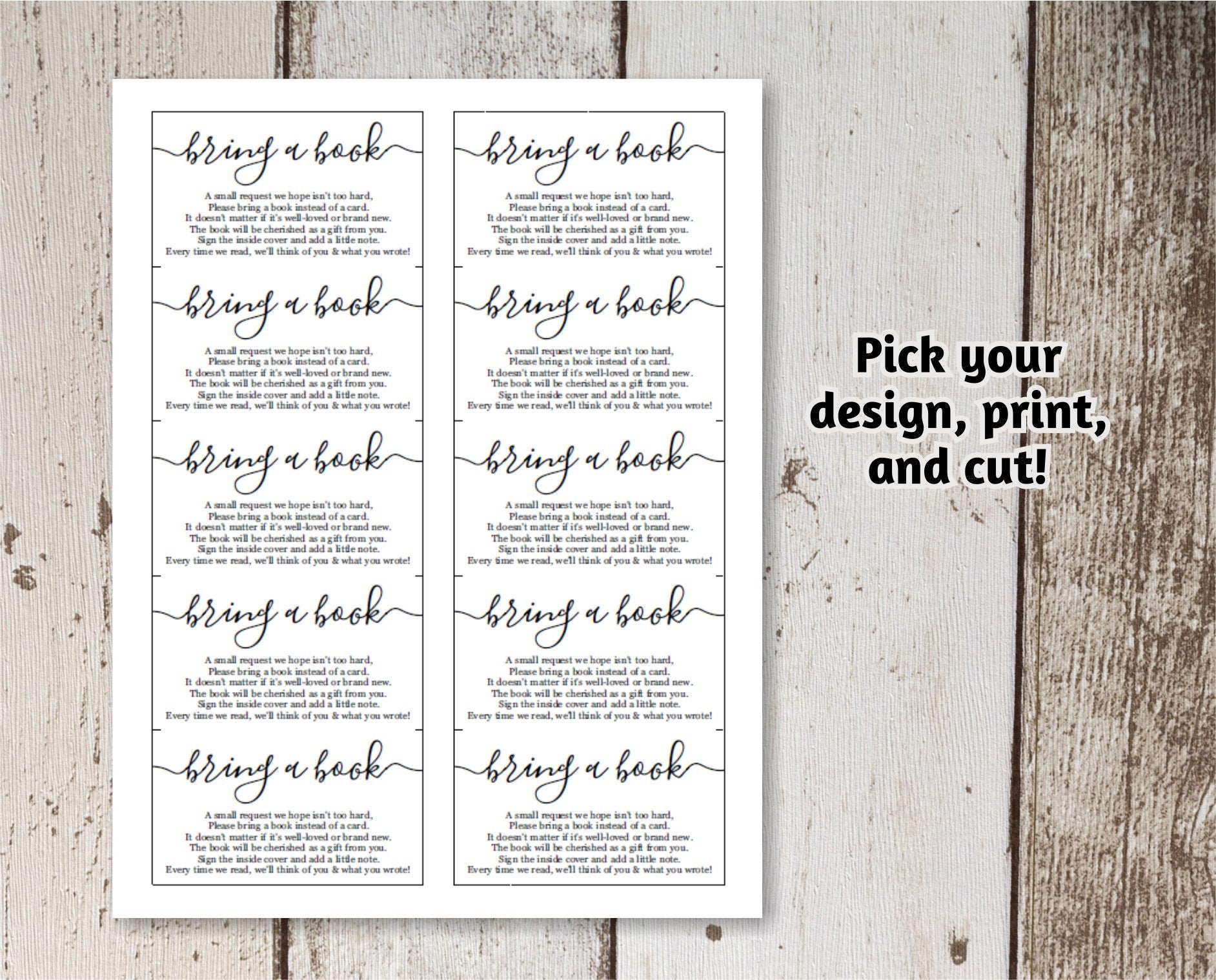 Printable Bring A Book Instead Of A Card