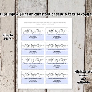 Printable Wedding Registry Card Template Printable Rustic / Hearts ...