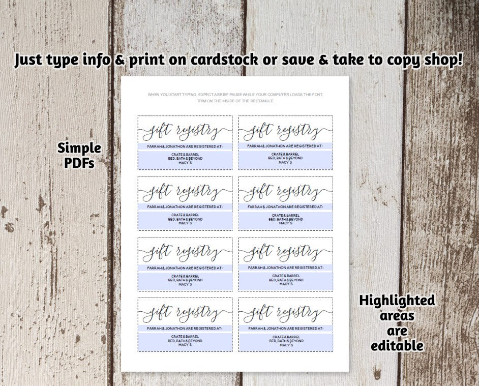 Printable Wedding Registry Card Template Printable Rustic / - Etsy Israel