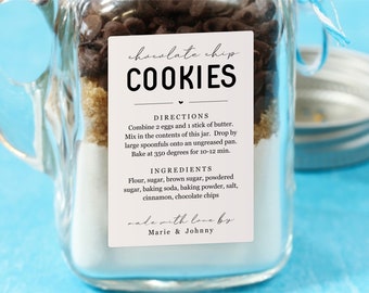 Cookie Mix in a Jar Gift Label Template - Instructions Directions Ingredient Sticker, Personalize Editable PDF Digital File Instant Download