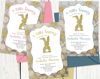 Easter Themed Baby Shower Invitation for Boy Girl Gender Neutral - Little Bunny Invite Printable Template, Instant Download Digital File PDF