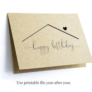 Modelo de cartão de feliz aniversário para impressão, cartão de felicitações dobrado em branco do seu corretor de imóveis, download instantâneo de arquivo digital