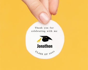 Graduation Thank you Favor Sticker Template, Printable Boy Girl Grad Party Class of 2026, Custom Labels, Round Instant Download Digital File