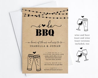 Beer Toast I Do BBQ Invitation Template - Couple Wedding / Bridal Shower, Engagement Party, Rehearsal Dinner, Printable Rustic Download Wine